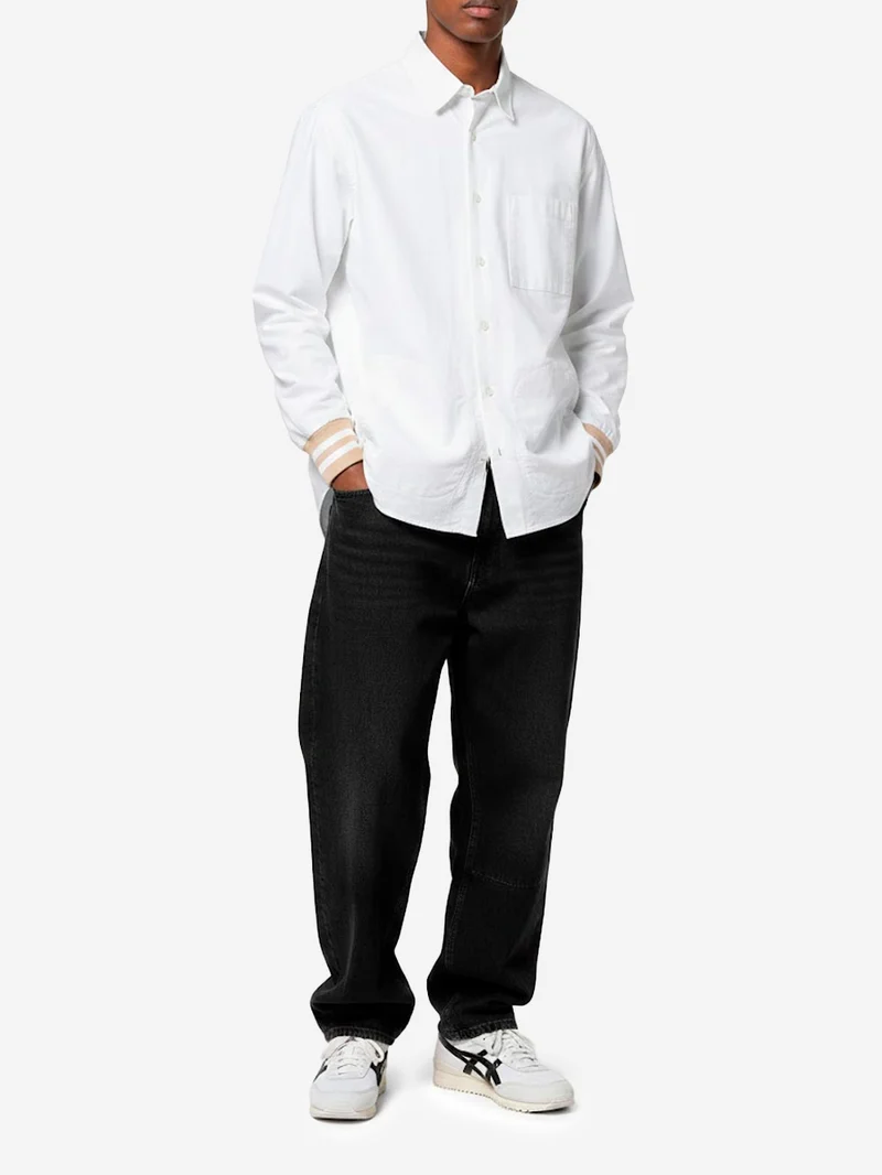 Camicia Oxford bianca in Cotone con Polsini a Costine