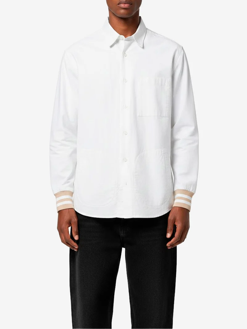 Camicia Oxford bianca in Cotone con Polsini a Costine