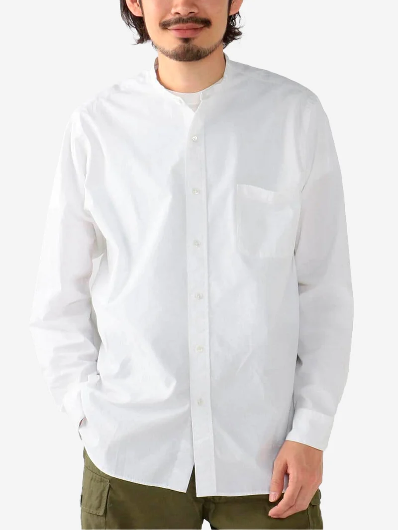 Camicia bianca con colletto alla coreana in Cotone egiziano