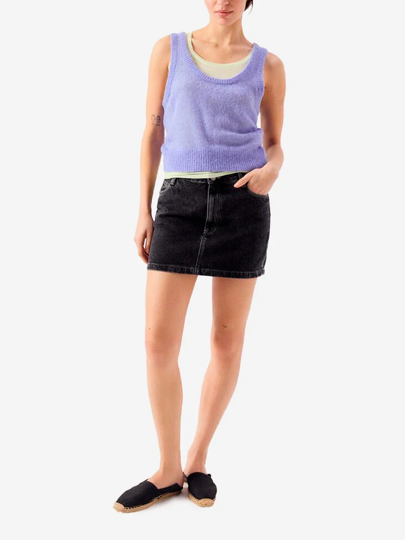 Gonna corta in denim nero con cinque tasche
