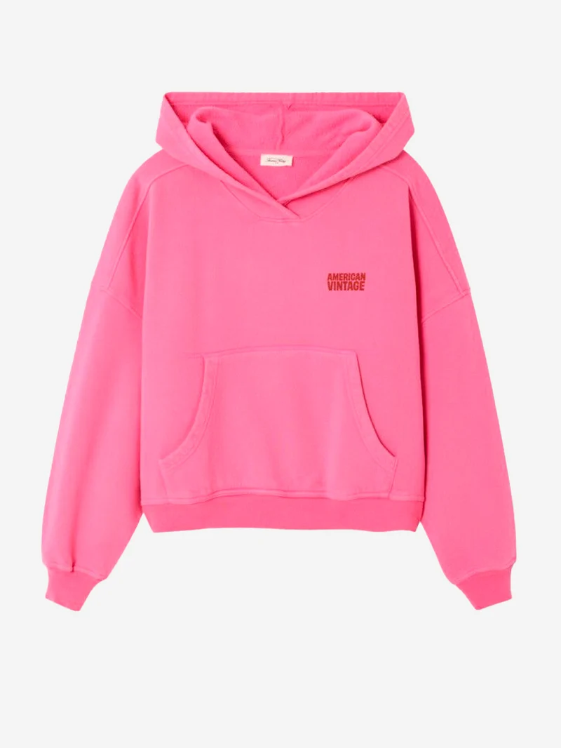 Felpa con cappuccio rosa ed effetto vintage