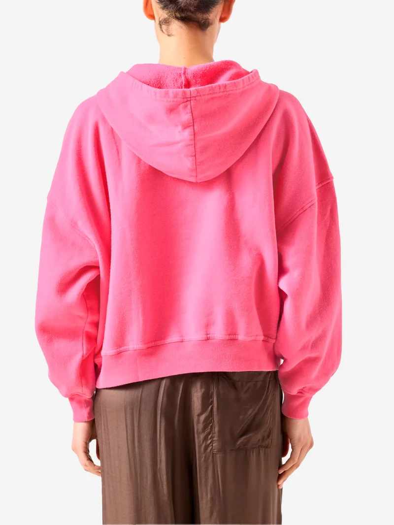 Felpa con cappuccio rosa ed effetto vintage