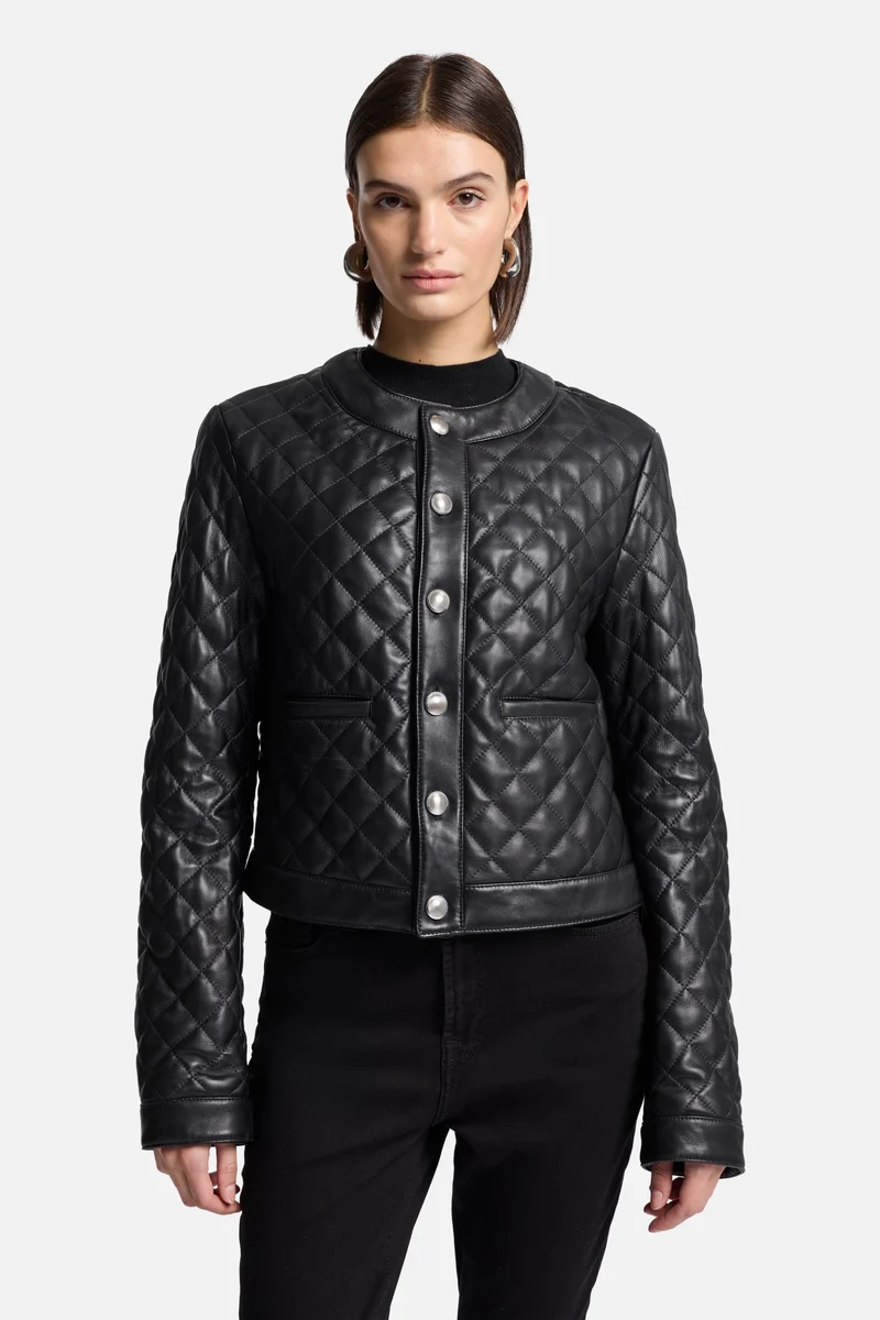 Quilted Leather Jacket in Black