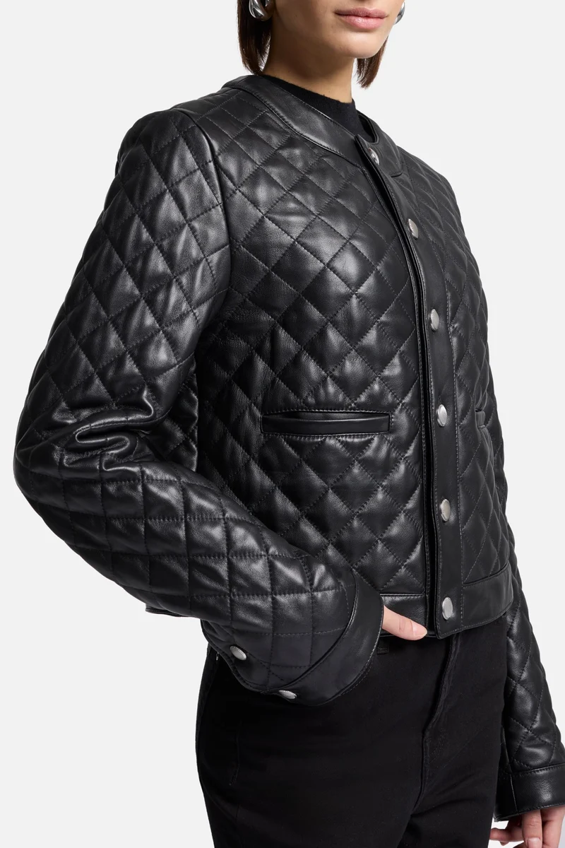 Quilted Leather Jacket in Black