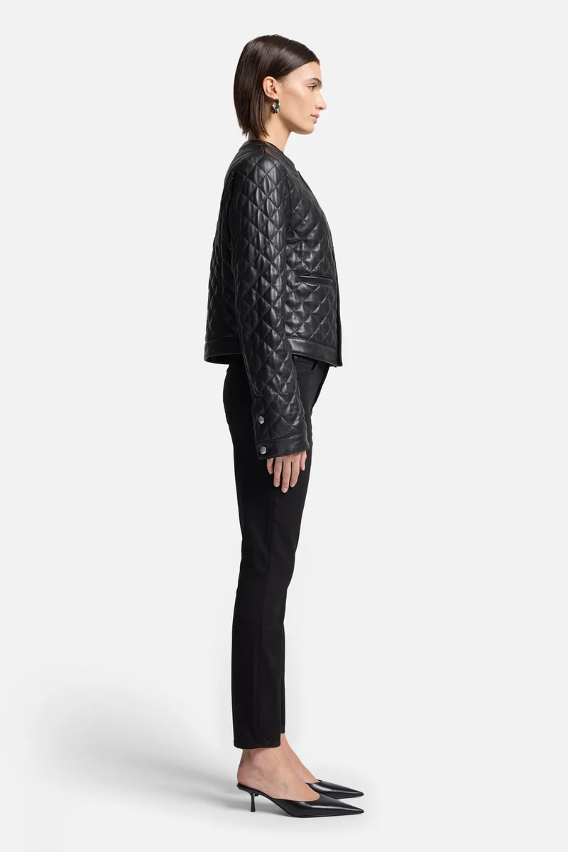 Quilted Leather Jacket in Black