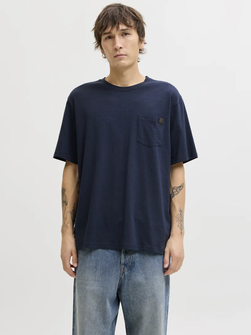 JJEDOVER SLUB TEE SS NOOS, Navy Blazer