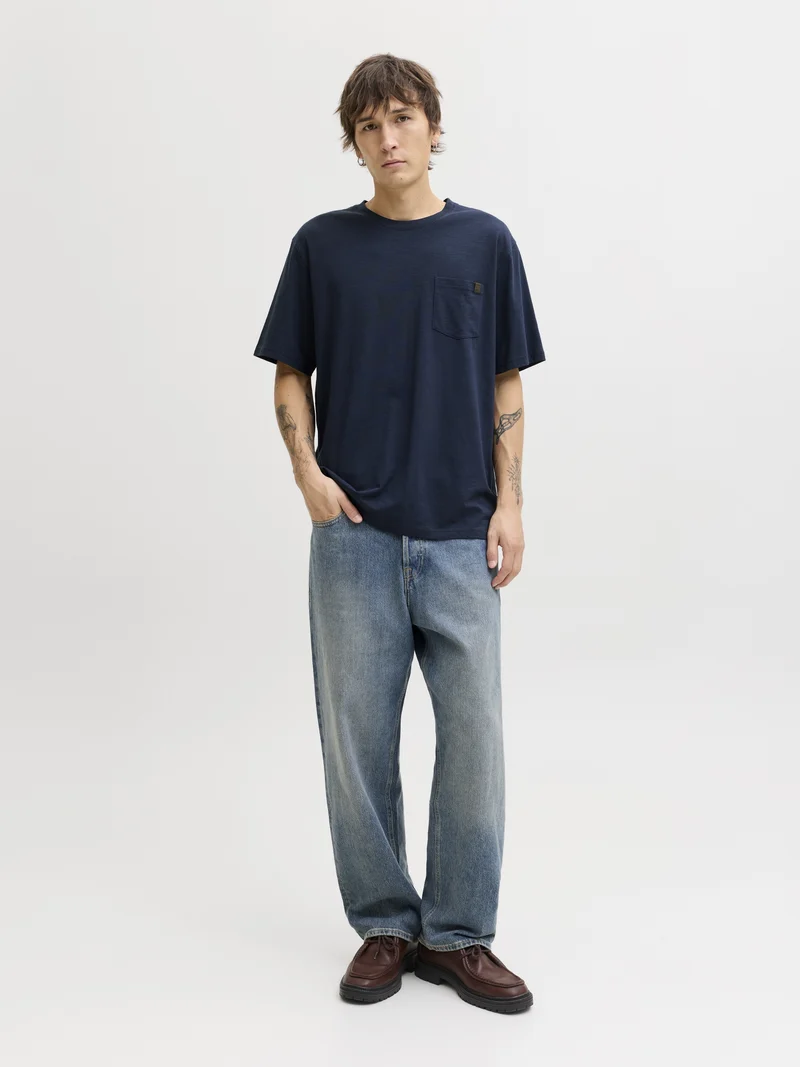 JJEDOVER SLUB TEE SS NOOS, Navy Blazer