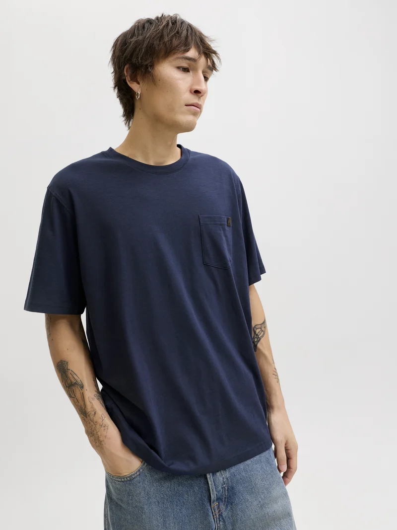 JJEDOVER SLUB TEE SS NOOS, Navy Blazer