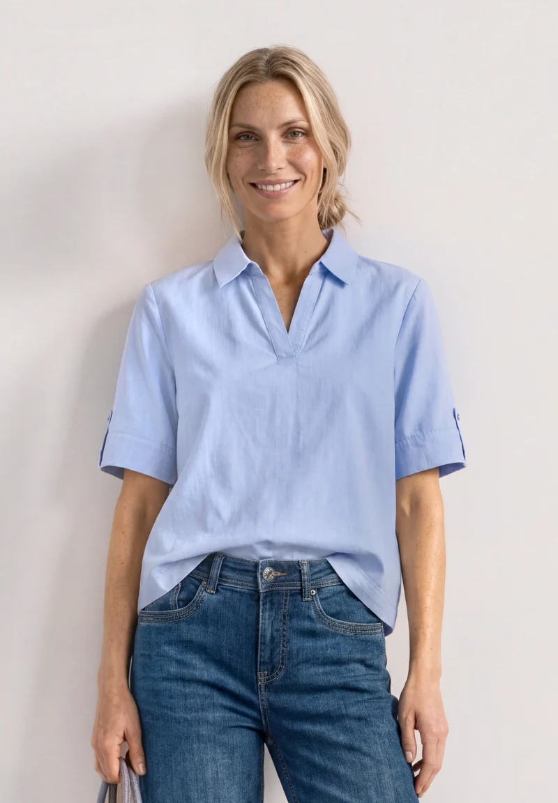 Chambray splitneck shirtcollar, original blue