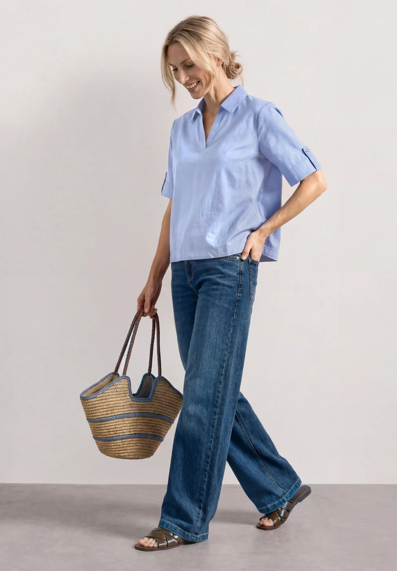 Chambray splitneck shirtcollar, original blue