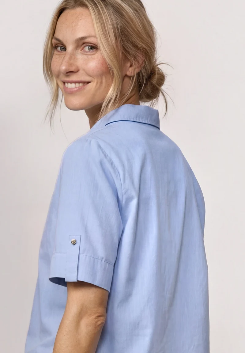 Chambray splitneck shirtcollar, original blue