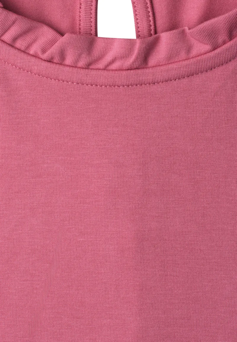 frill neck shirt w.puff sleeve, blush berry