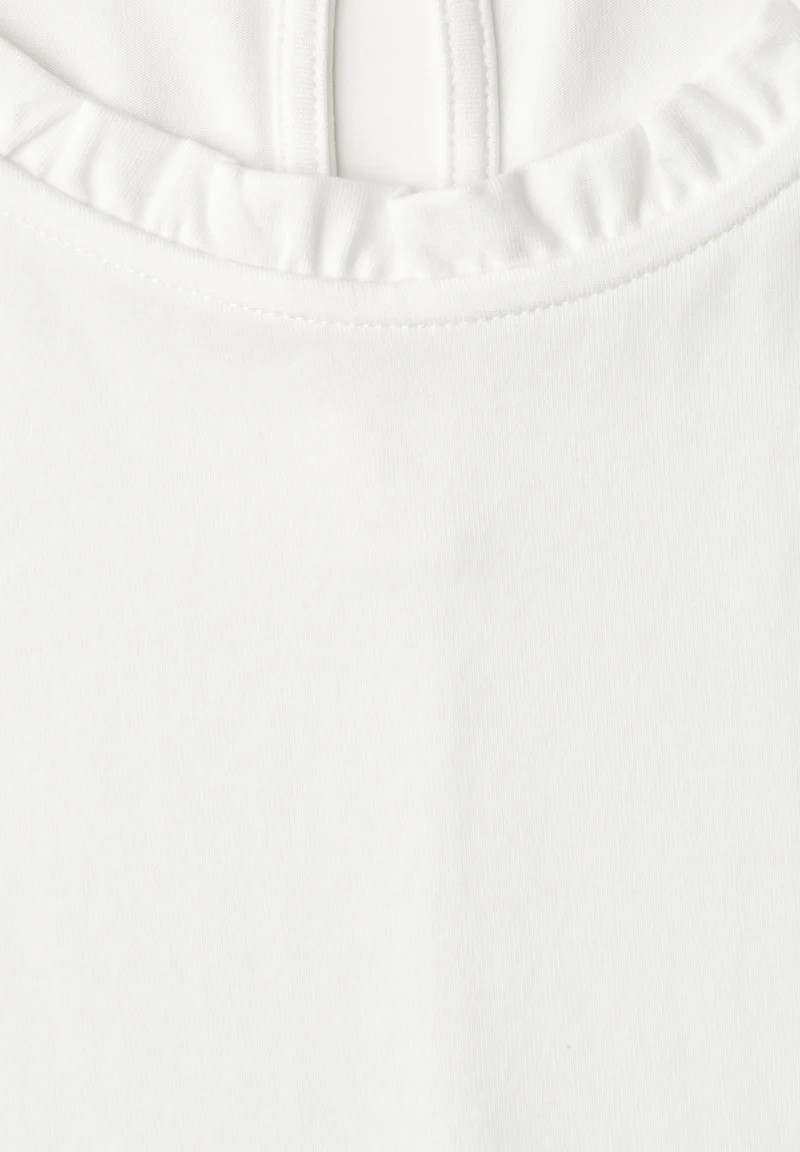 frill neck shirt w.puff sleeve, off white