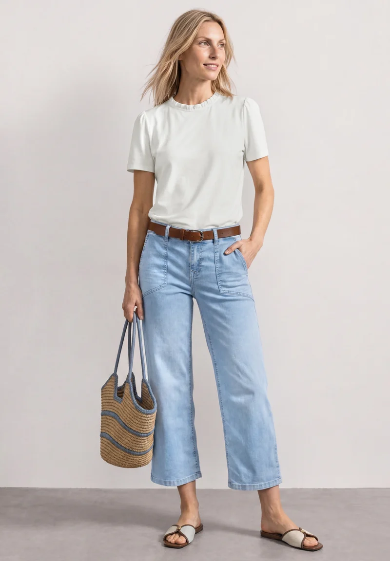 frill neck shirt w.puff sleeve, off white