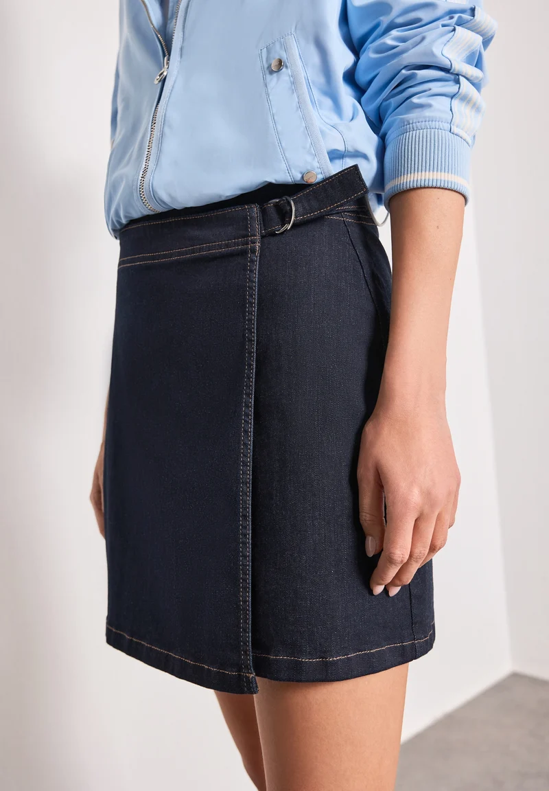 Style Denim Wrap Skirt,rinse, Rinse Blue washed