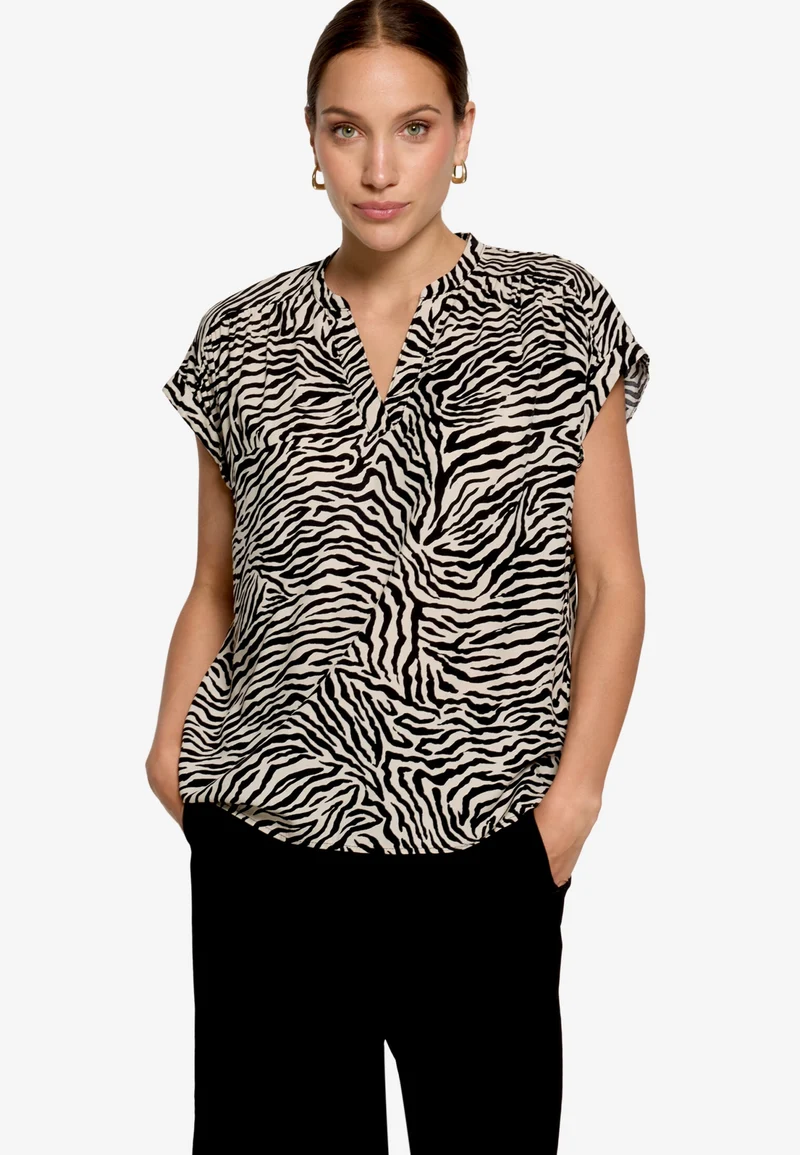 Bluse Kurz 1/2 Arm, Cream/Black