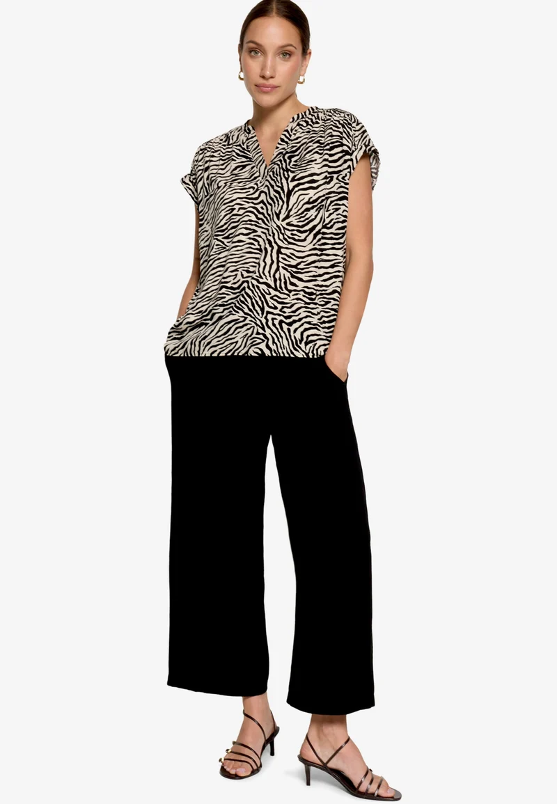 Bluse Kurz 1/2 Arm, Cream/Black