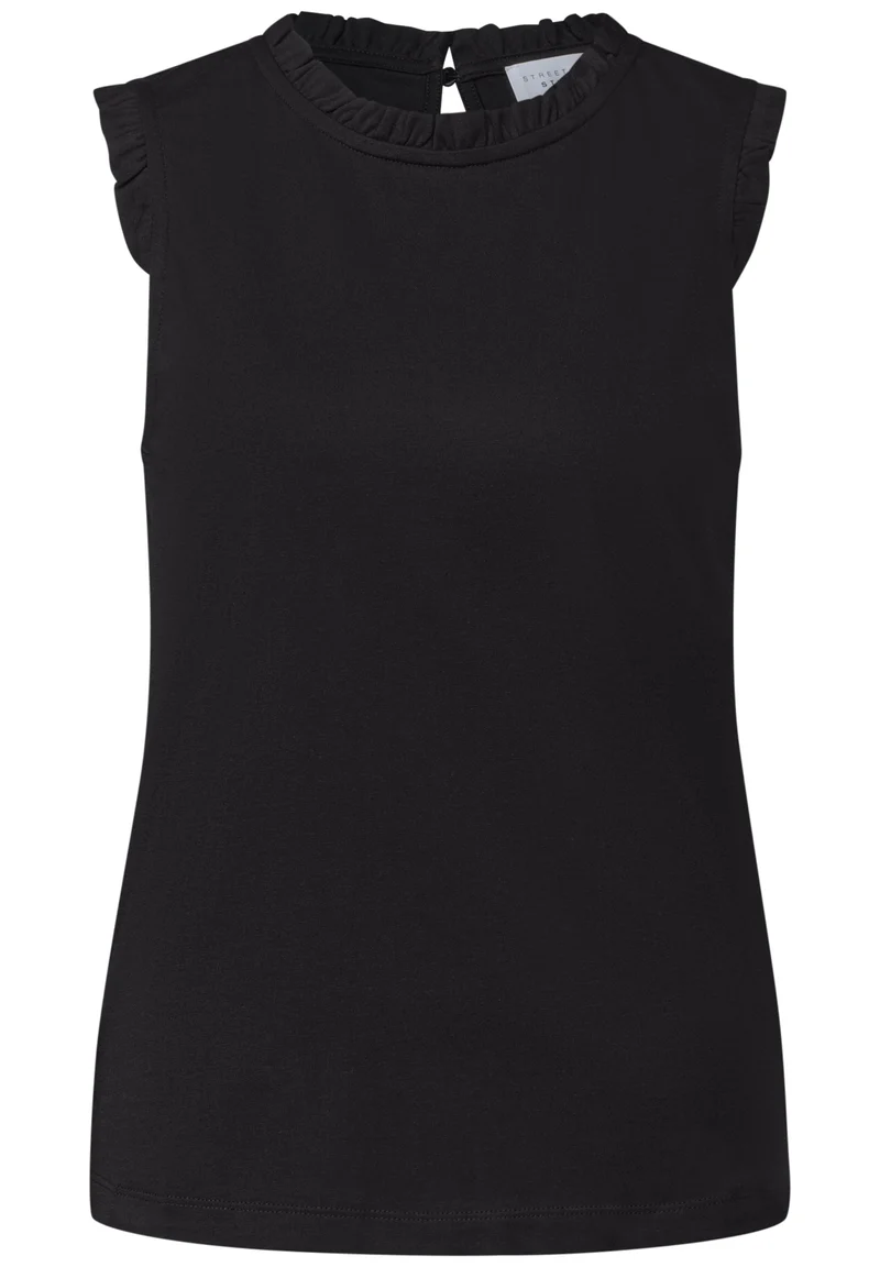 LTD QR Studio_Frill neck top, Black