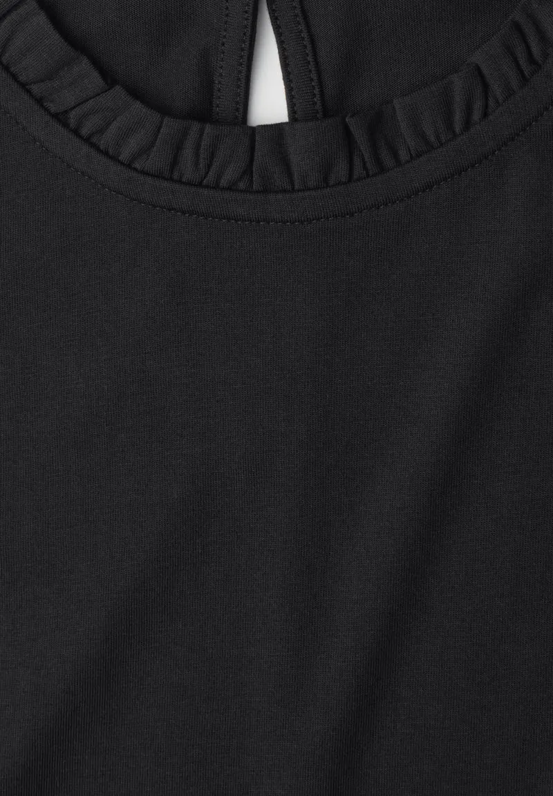 LTD QR Studio_Frill neck top, Black