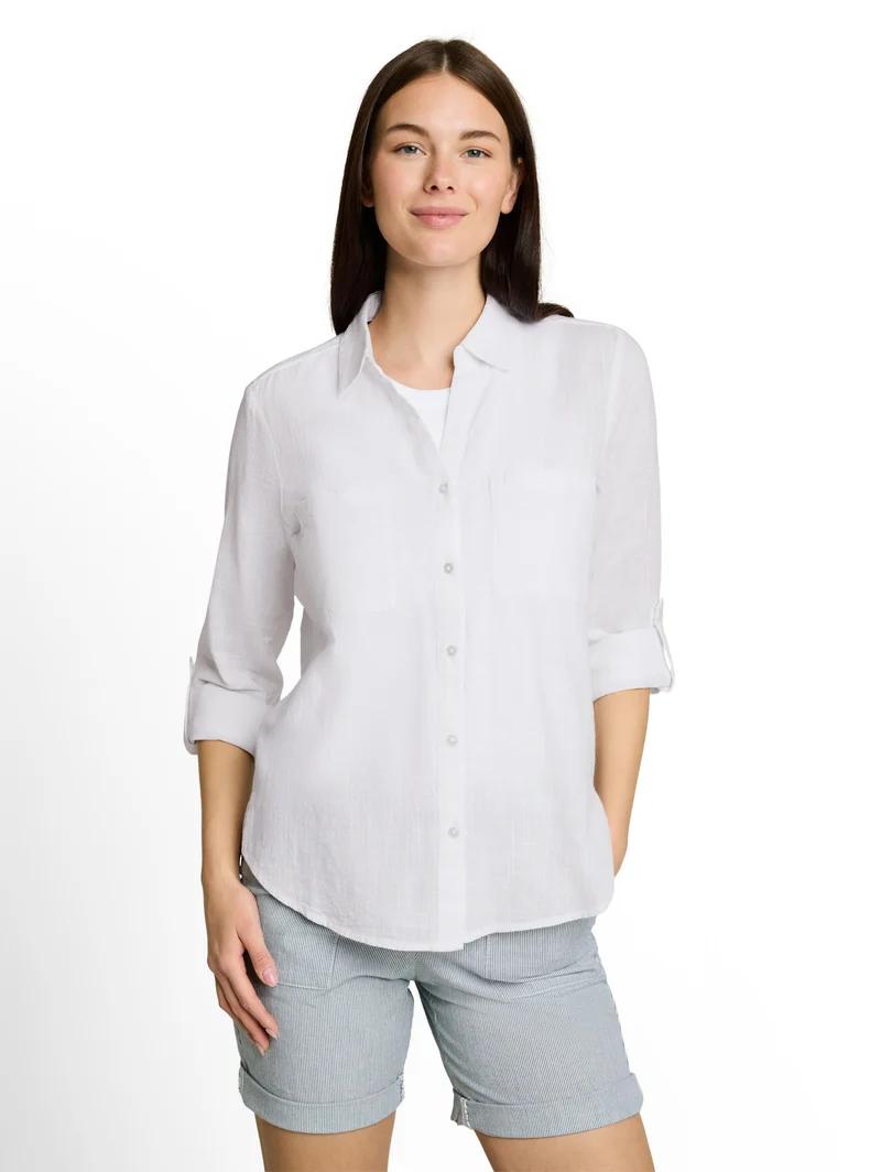 blouse with slub structure, White