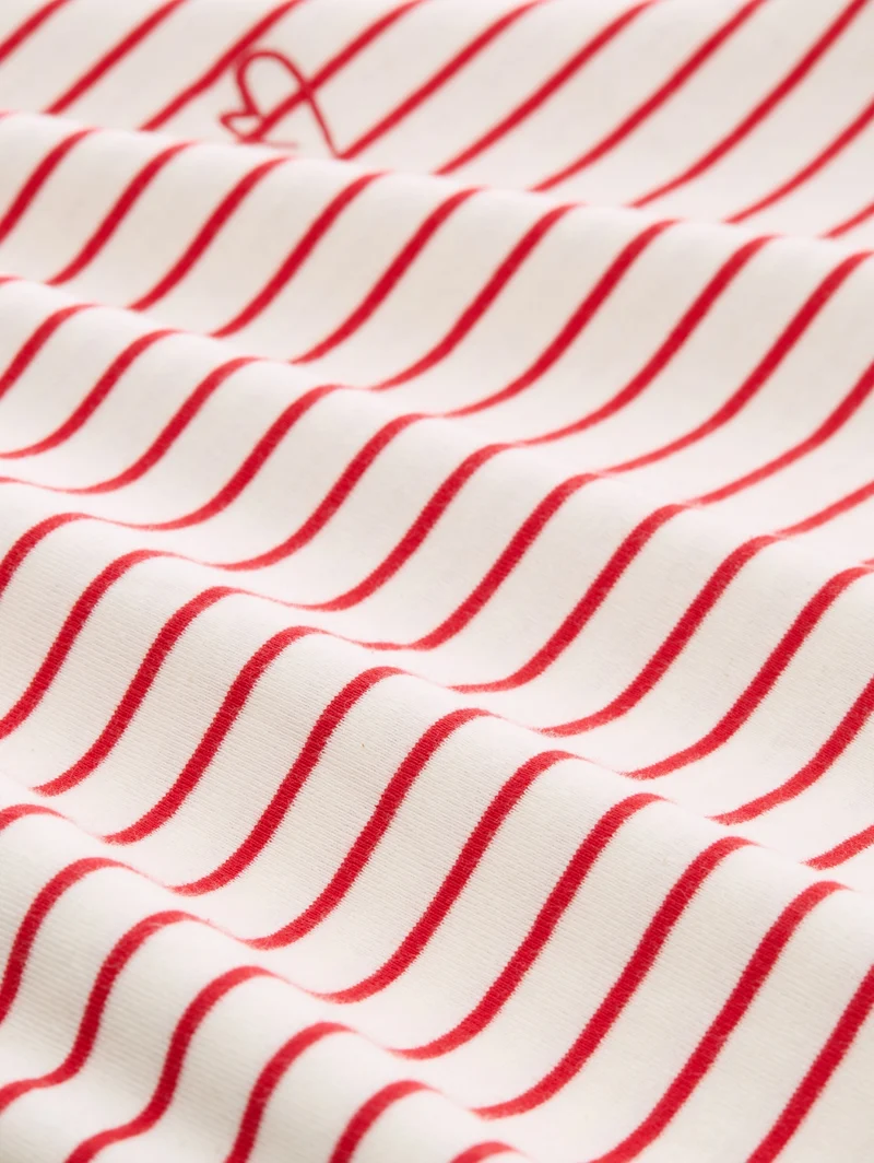 T-Shirt striped boatneck, red offwhite stripe