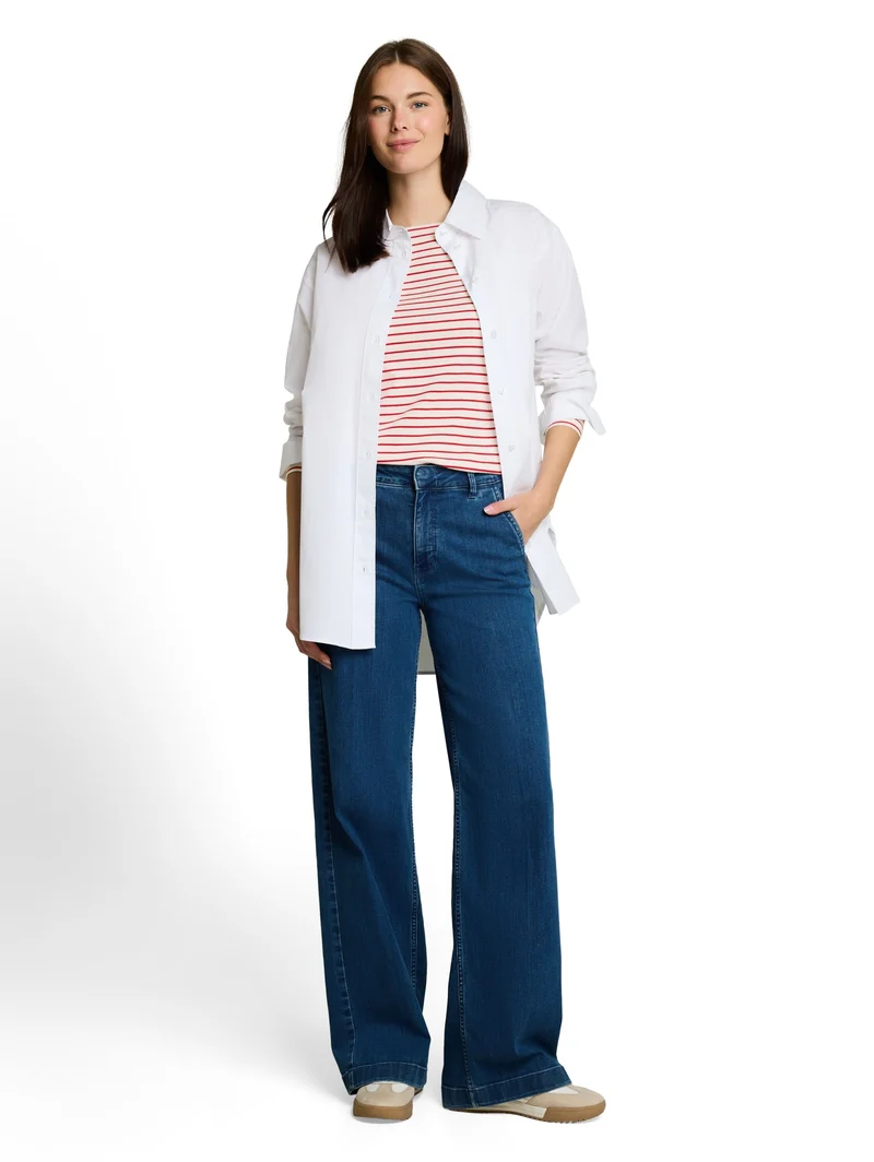 T-Shirt striped boatneck, red offwhite stripe