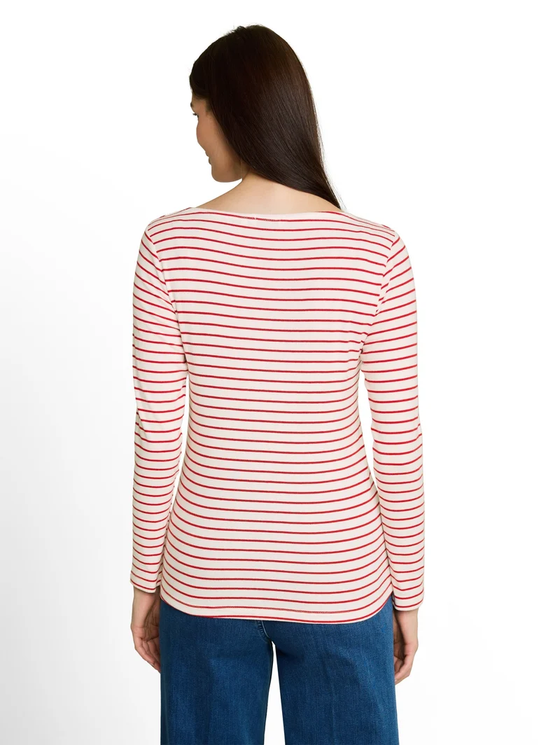 T-Shirt striped boatneck, red offwhite stripe