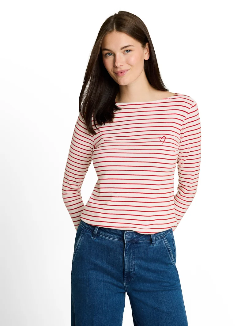 T-Shirt striped boatneck, red offwhite stripe