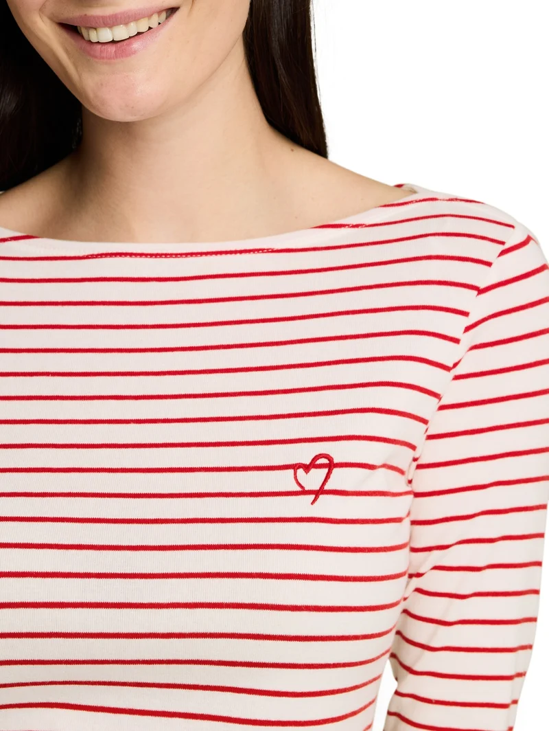 T-Shirt striped boatneck, red offwhite stripe