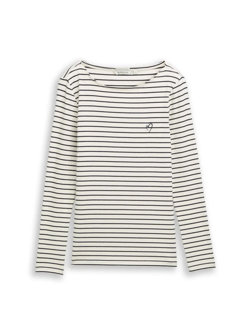 T-Shirt striped boatneck, navy offwhite stripe