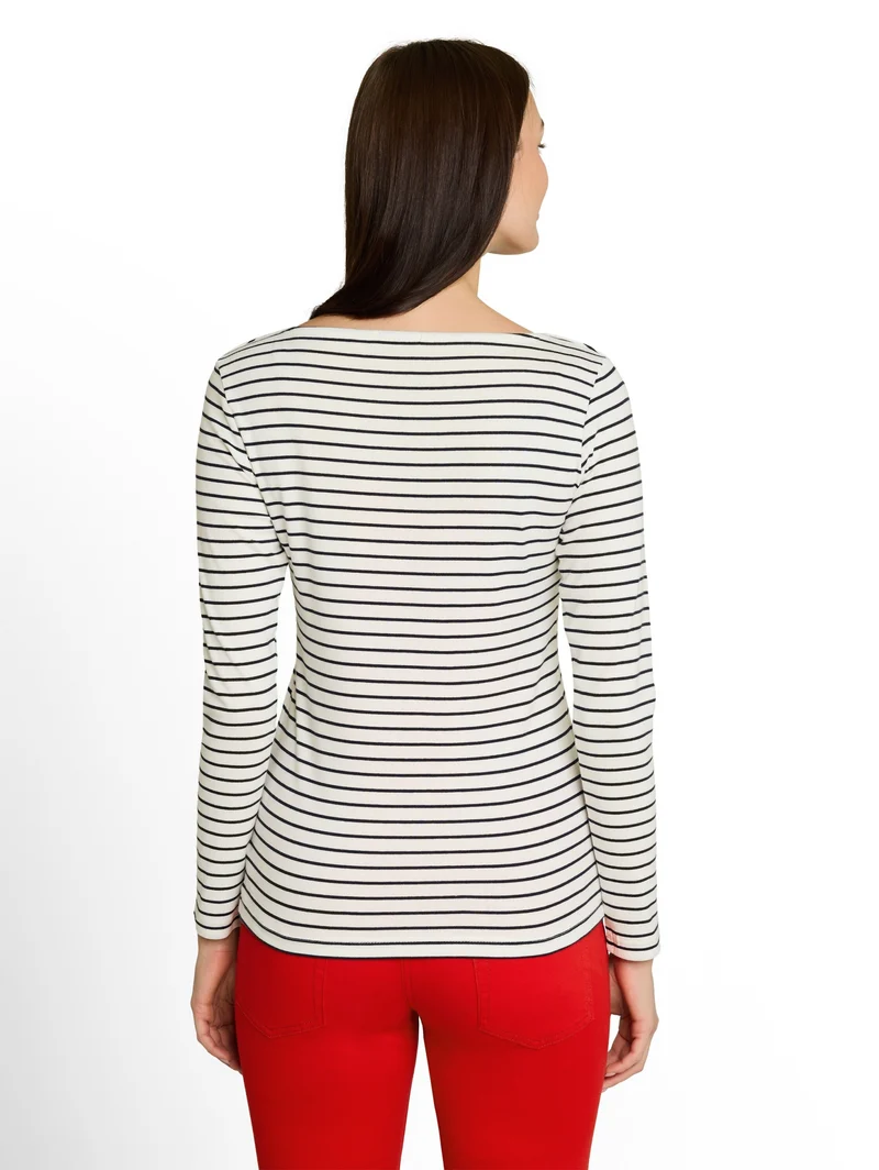 T-Shirt striped boatneck, navy offwhite stripe