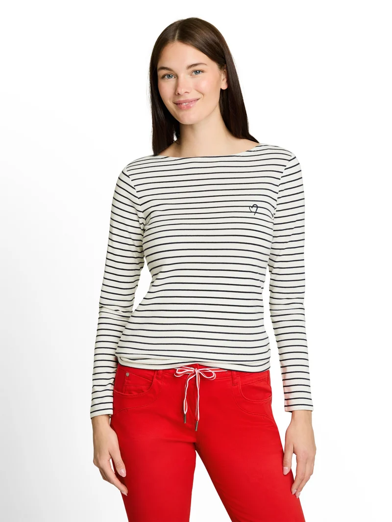T-Shirt striped boatneck, navy offwhite stripe