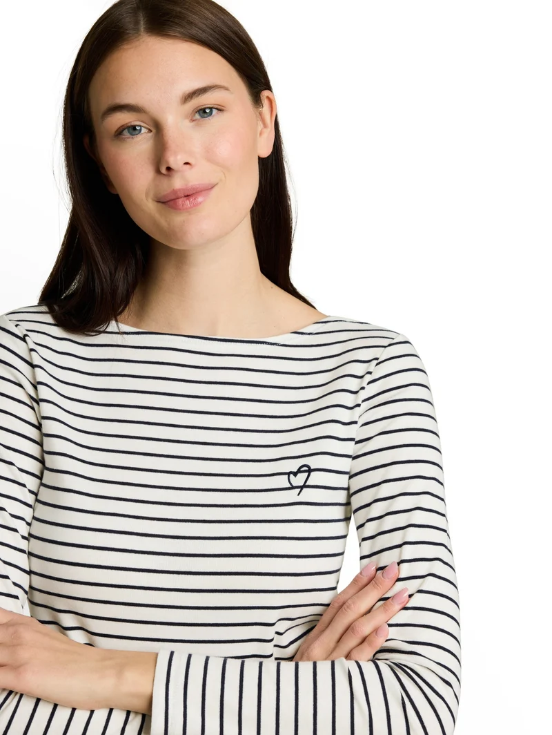 T-Shirt striped boatneck, navy offwhite stripe