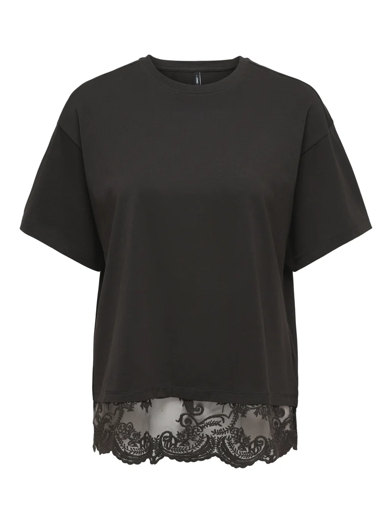 ONLVIVVI S/S LACE BOTTOM TOP JRS NO, Chocolate Torte/Chokolate torte lac