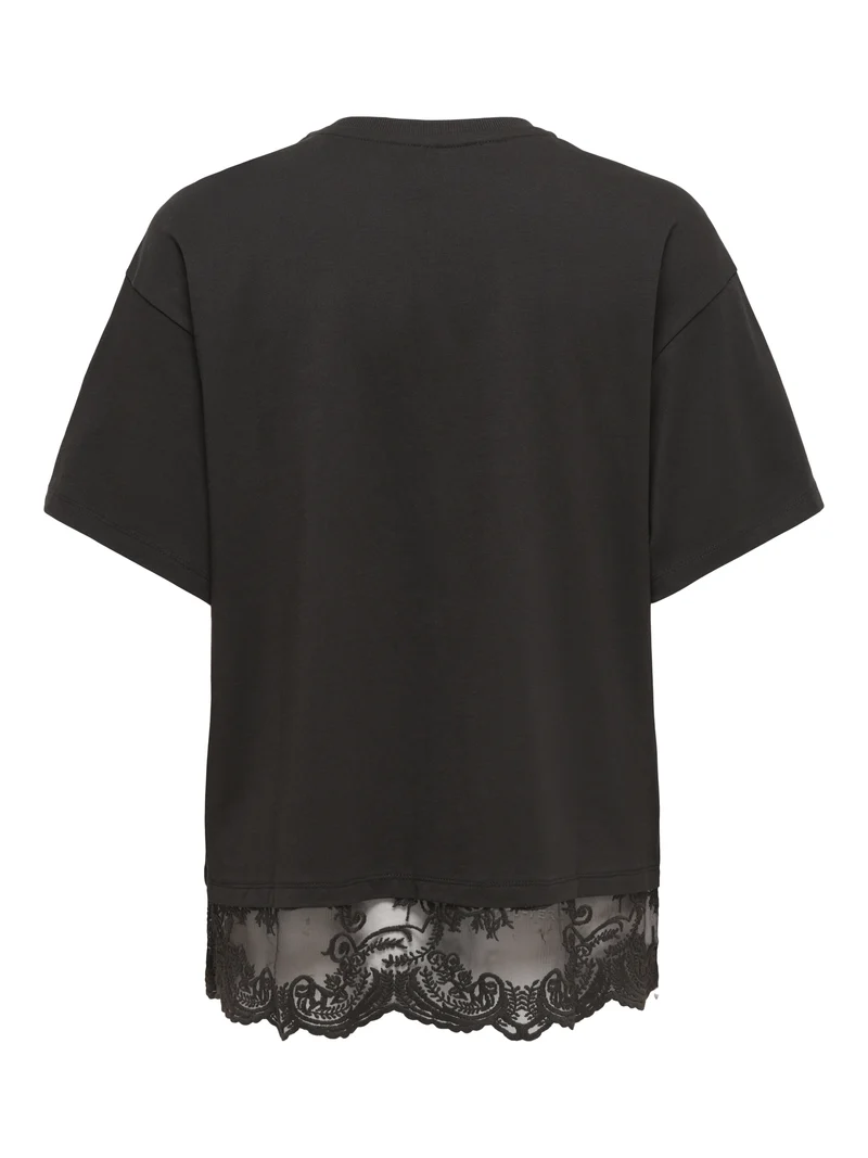 ONLVIVVI S/S LACE BOTTOM TOP JRS NO, Chocolate Torte/Chokolate torte lac