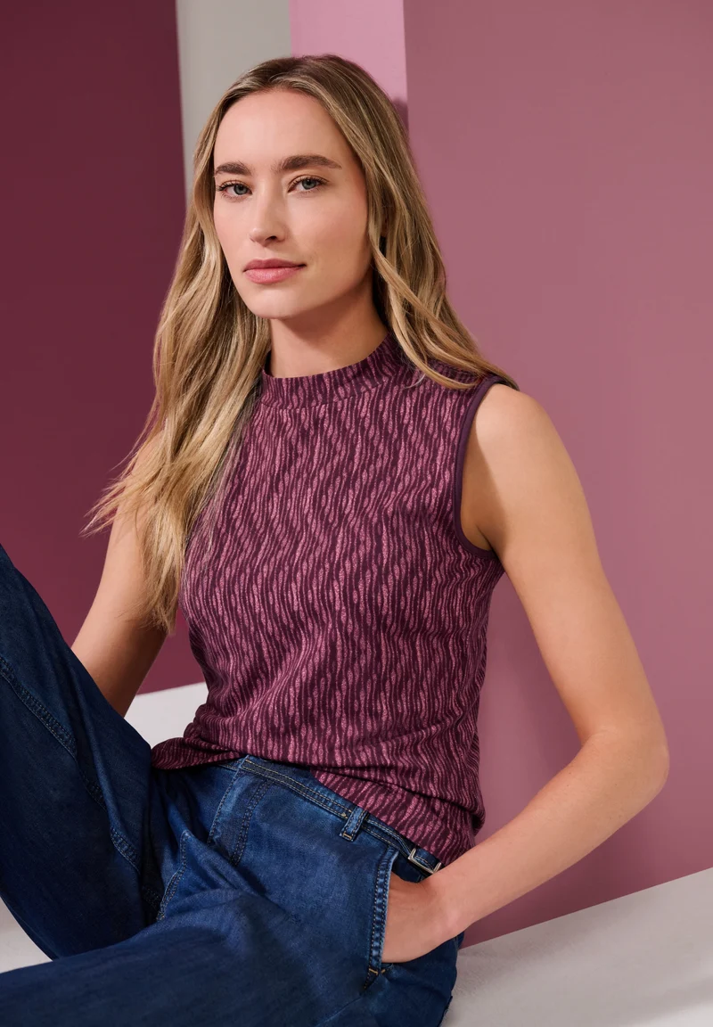 LTD QR printed turtle neck top, blush berry