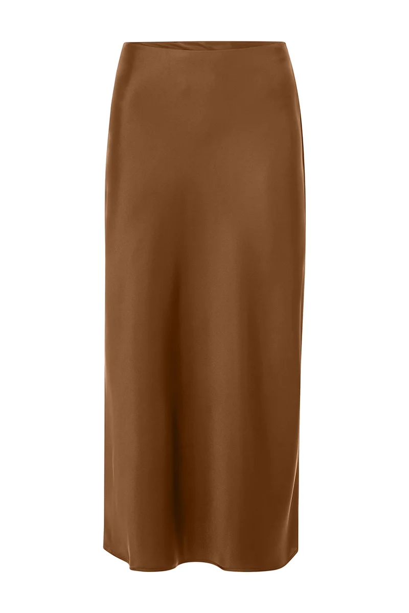 Satin Midi Skirt, hazel