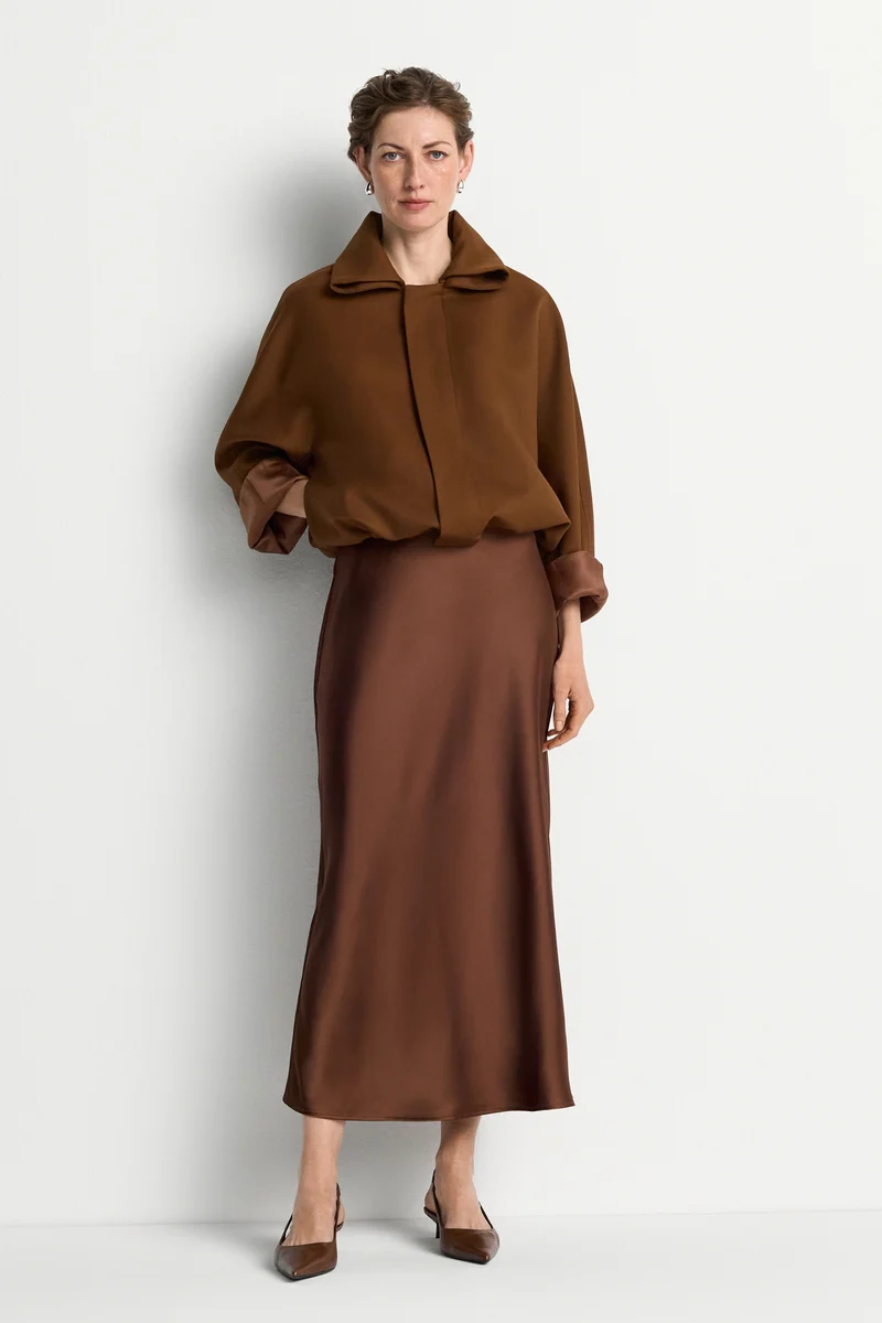 Satin Midi Skirt, hazel