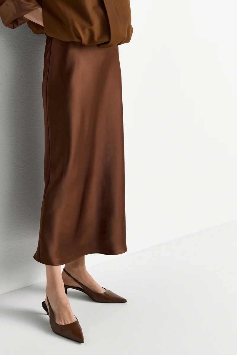 Satin Midi Skirt, hazel