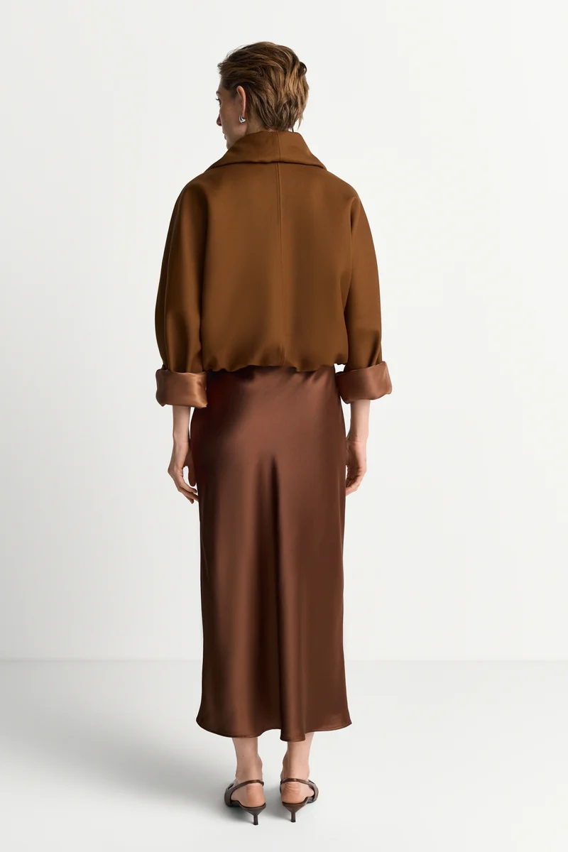 Satin Midi Skirt, hazel