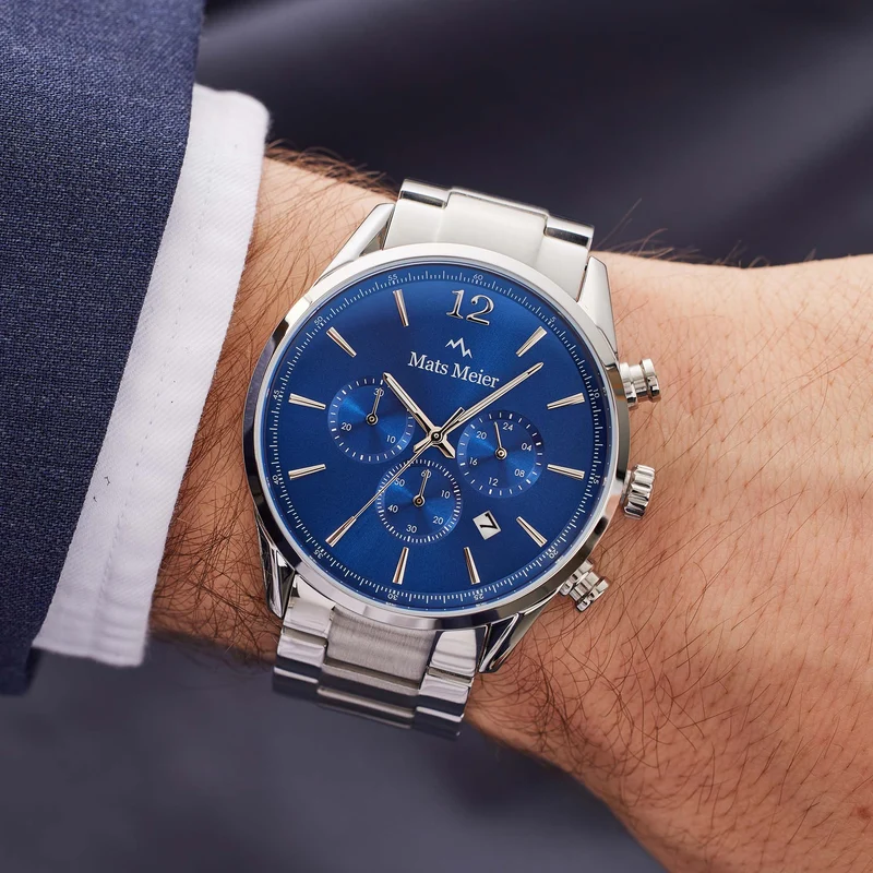 Mats Meier Grand Cornier Chrono Blauw/Silberfarbene Uhr MM00108