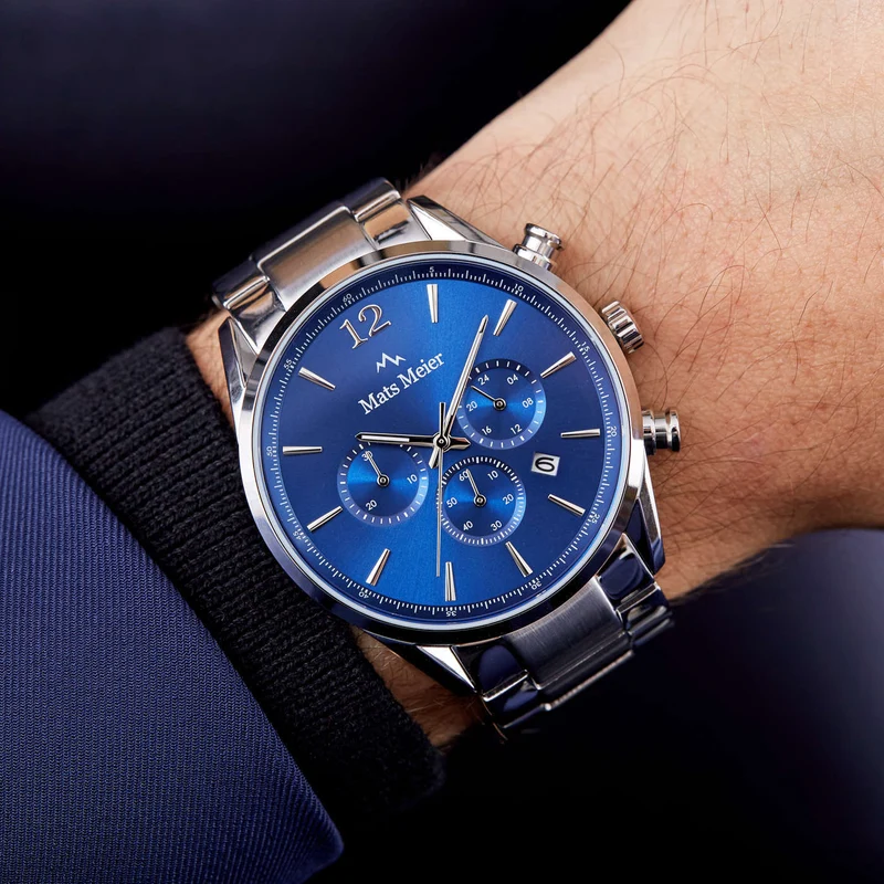 Mats Meier Grand Cornier Chrono Blauw/Silberfarbene Uhr MM00108