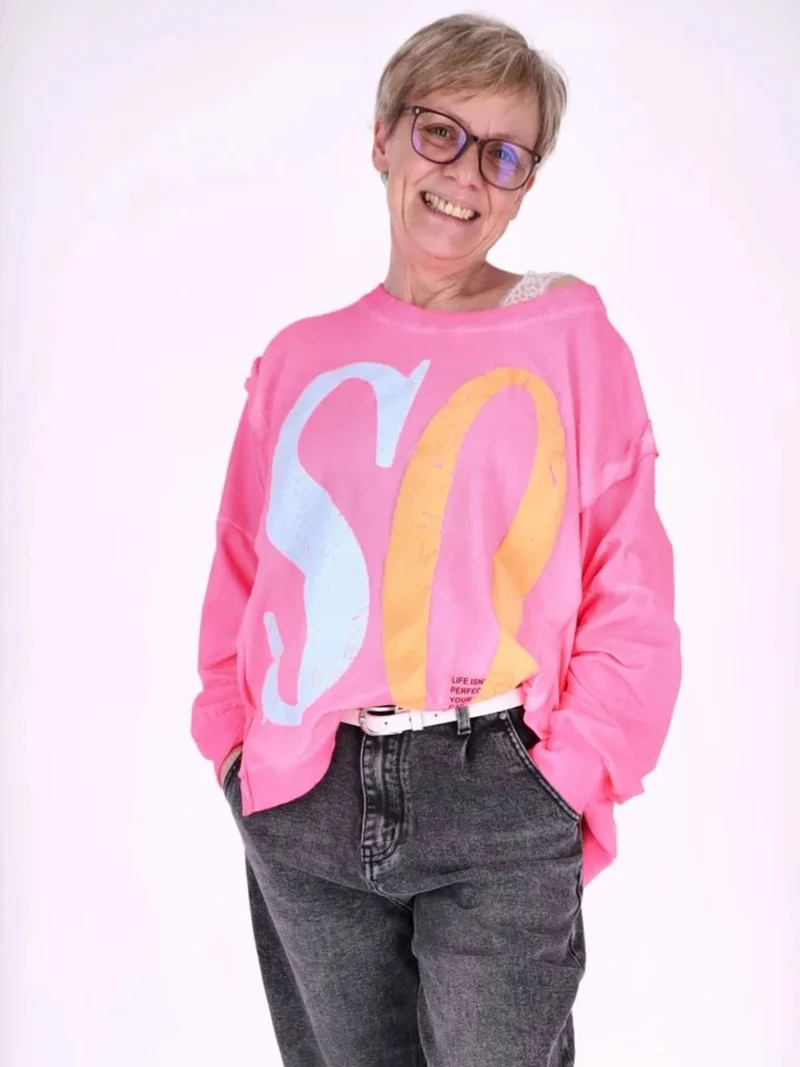 Pinkes Damen Oversize Sweatshirt „SO / HO“ – Vintage-Style