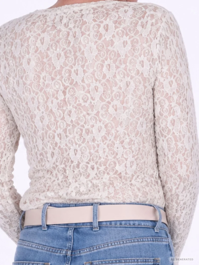 Beiges Damen Langarmshirt aus Spitze – feminin & vielseitig