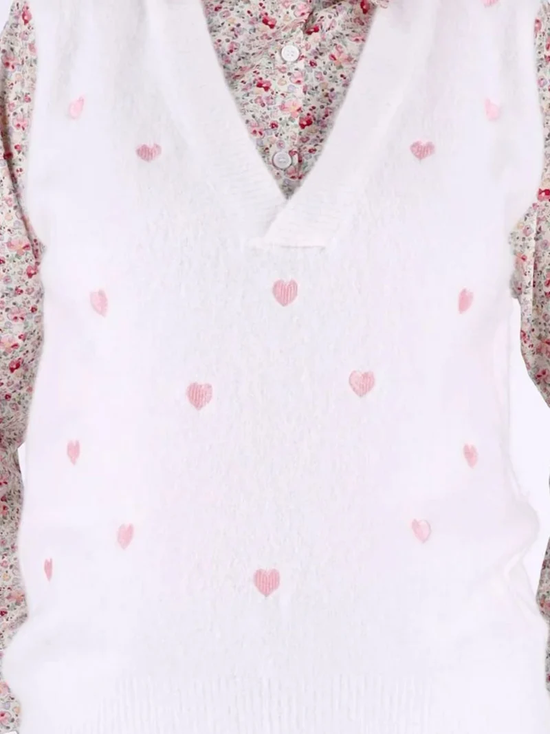 Damen 2-in-1 Strick-Pullunder mit Bluse und Herzmuster – Weiß