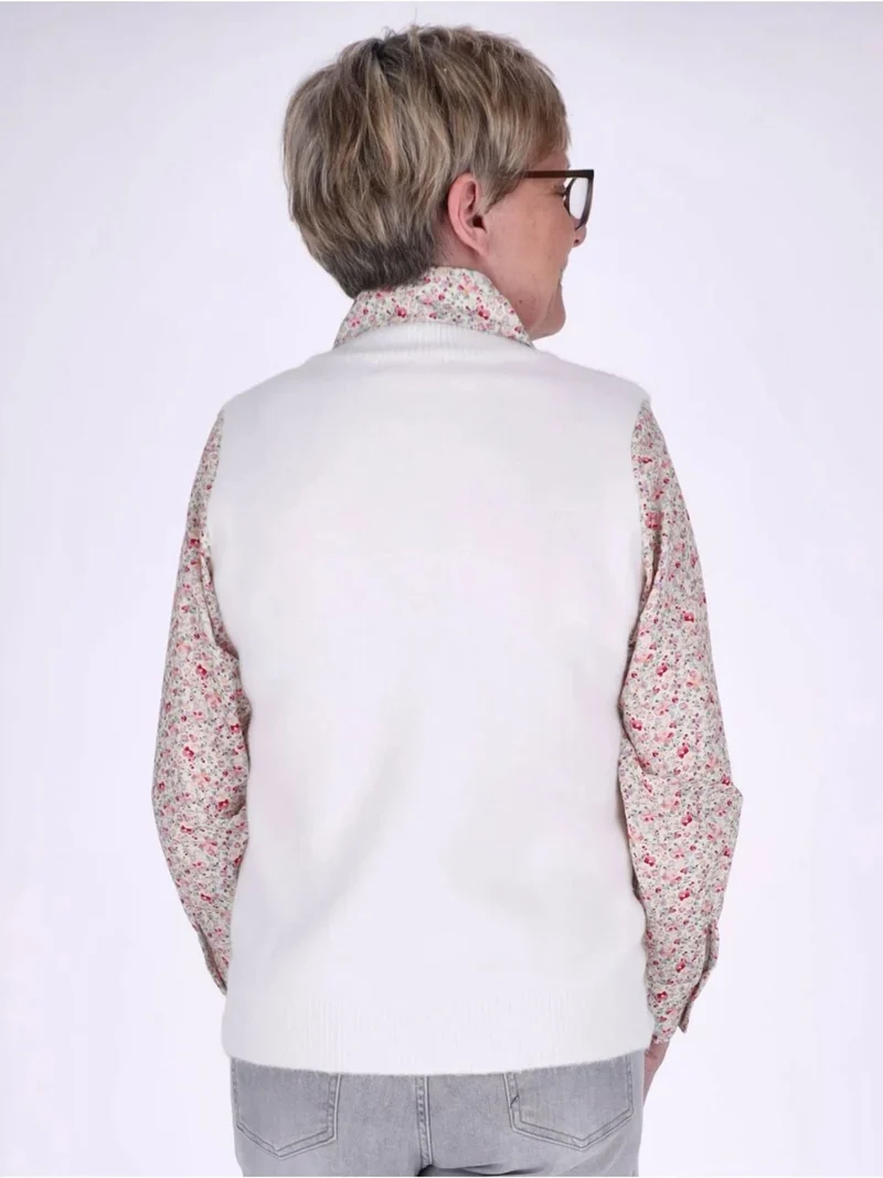 Damen 2-in-1 Strick-Pullunder mit Bluse und Herzmuster – Weiß