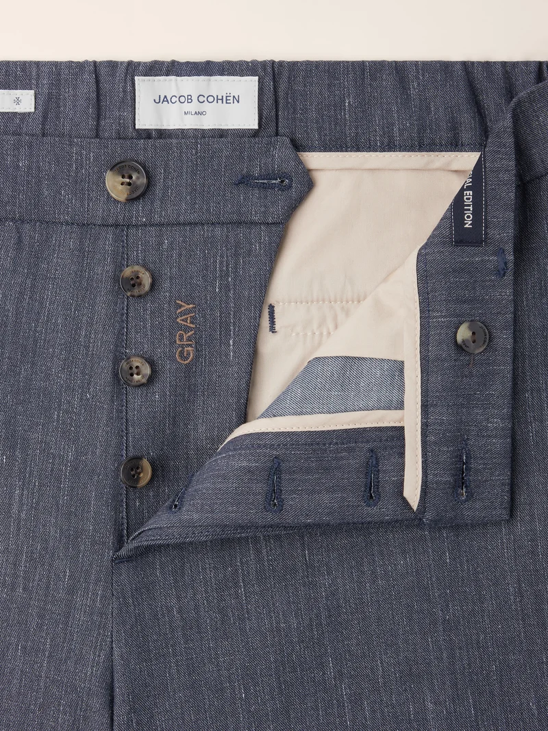 Gray – Pants in Wool, Silk and Linen Stretch Gabardine Loro Piana