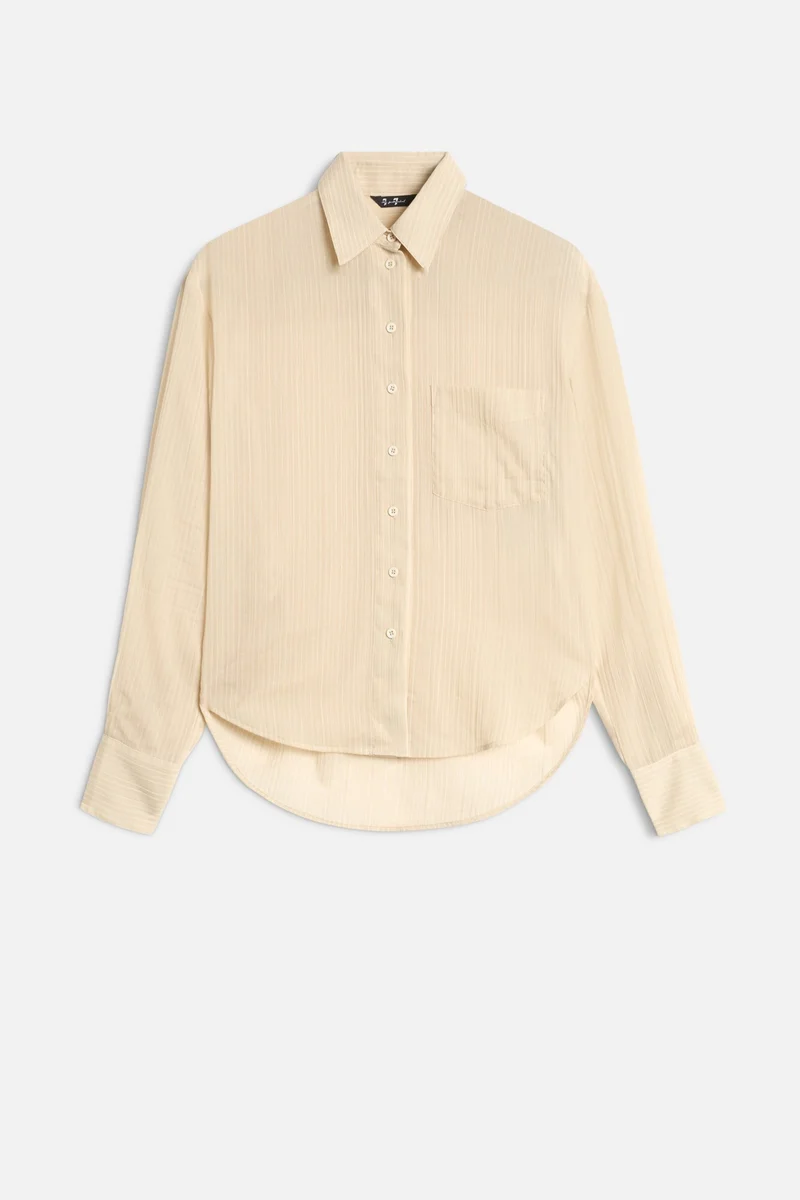 Oversize Button Down in Beige Stripe