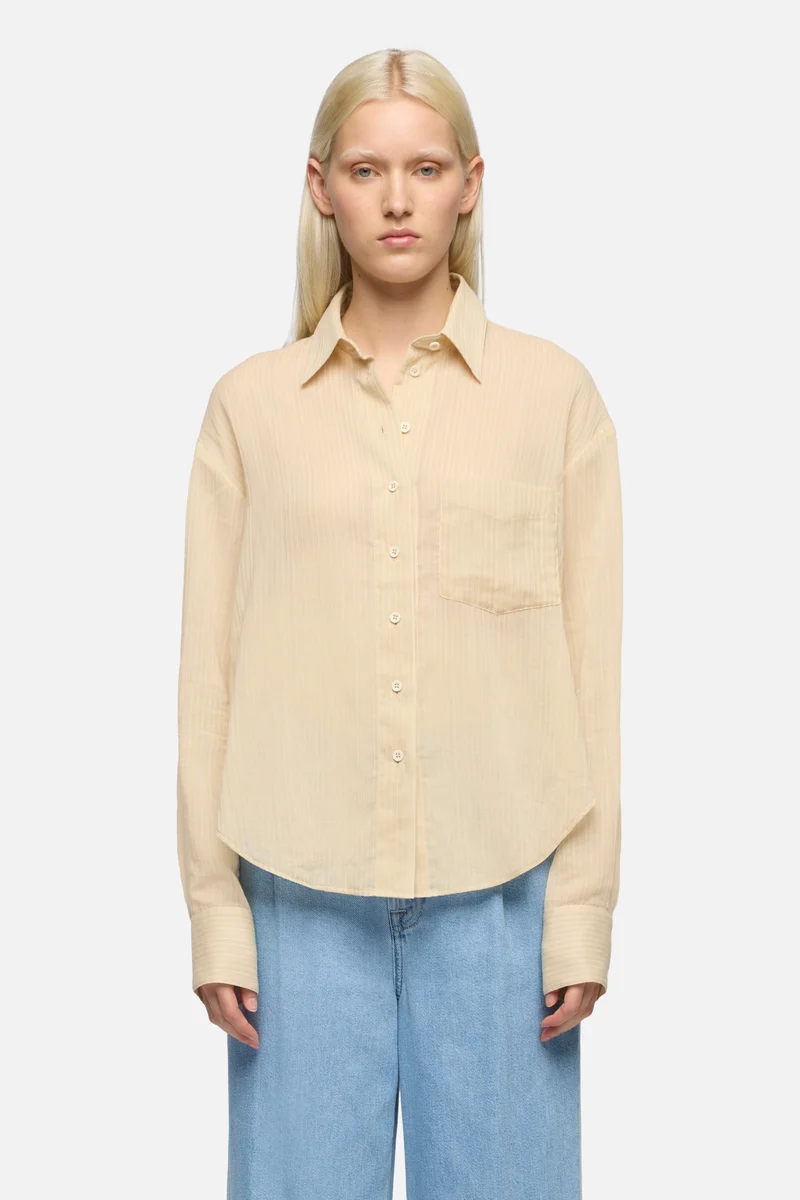 Oversize Button Down in Beige Stripe
