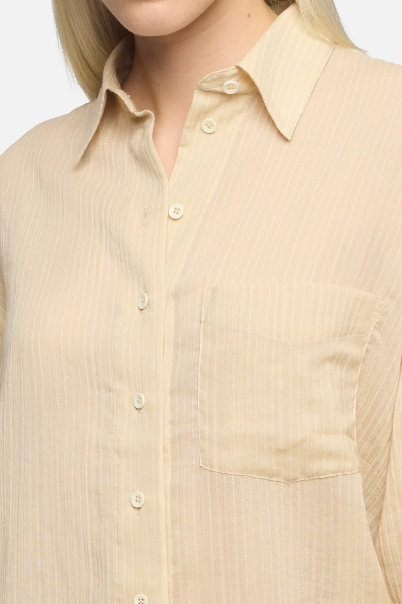 Oversize Button Down in Beige Stripe